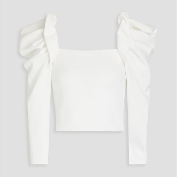 NWT ALICE + OLIVIA Genny cropped gathered stretch-knit top Sz US 8 - Picture 4 of 11